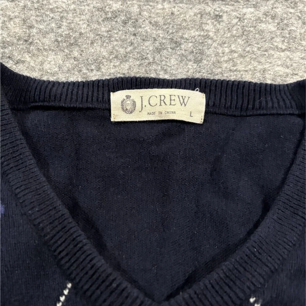 J CREW Preppy Sweater Mens Cashmere Cotton Argyle Pullover Blue Sz L Academia